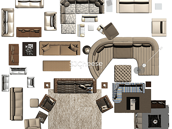 室内设计彩平彩立图PSD图块合集家具洁具沙发座椅床柜铺装厨卫电器丨14大类 3.2G