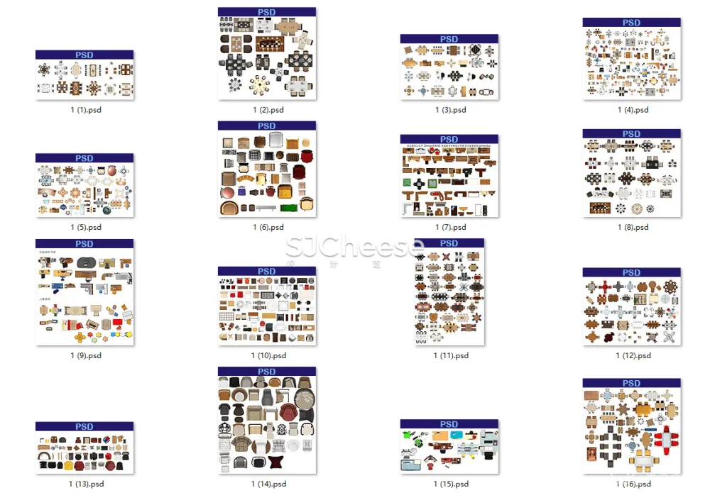 室内设计彩平彩立图PSD图块合集家具洁具沙发座椅床柜铺装厨卫电器丨14大类 3.2G