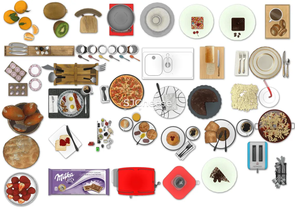 室内设计彩平彩立图PSD图块合集家具洁具沙发座椅床柜铺装厨卫电器丨14大类 3.2G