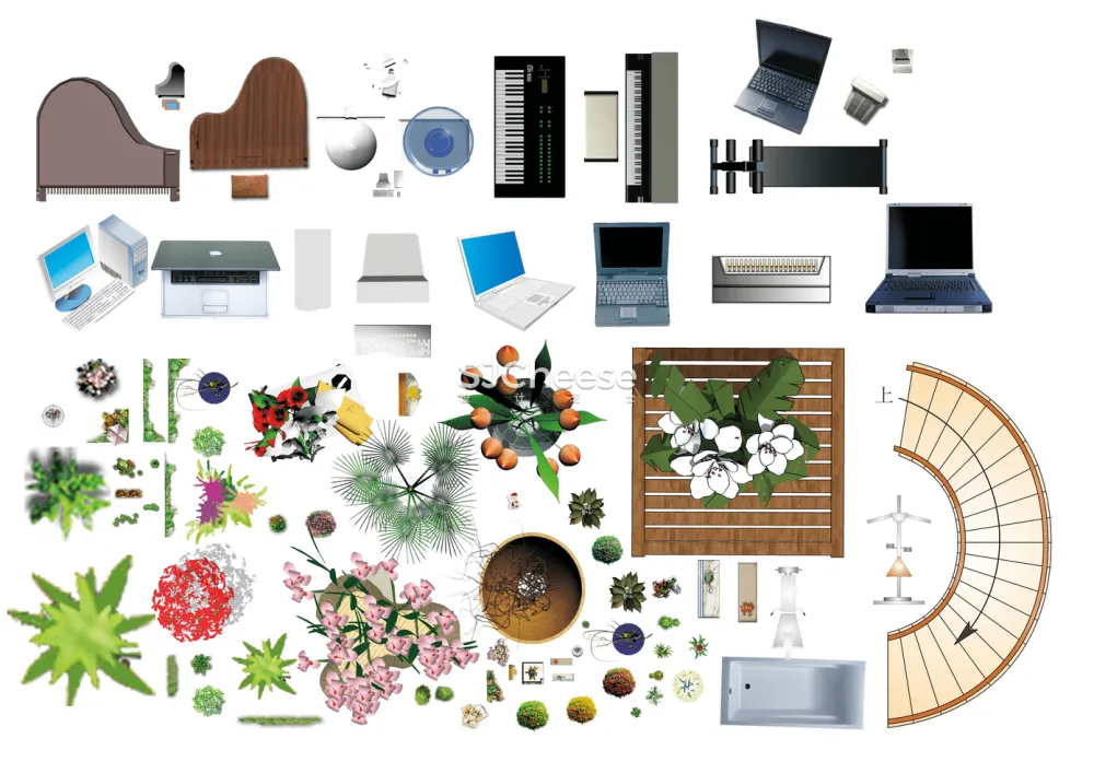 室内设计彩平彩立图PSD图块合集家具洁具沙发座椅床柜铺装厨卫电器丨14大类 3.2G