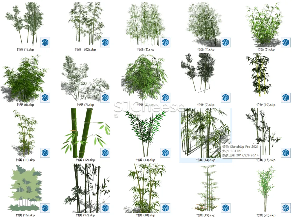 SU植物模型合集竹子藤曼棕榈乔木灌木绿植盆栽丨14类838个模型丨SKP格式丨846M
