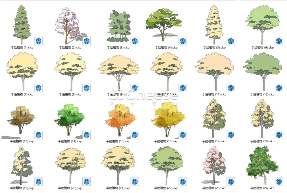 SU植物模型合集竹子藤曼棕榈乔木灌木绿植盆栽丨14类838个模型丨SKP格式丨846M