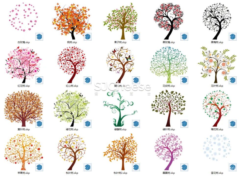 SU植物模型合集竹子藤曼棕榈乔木灌木绿植盆栽丨14类838个模型丨SKP格式丨846M