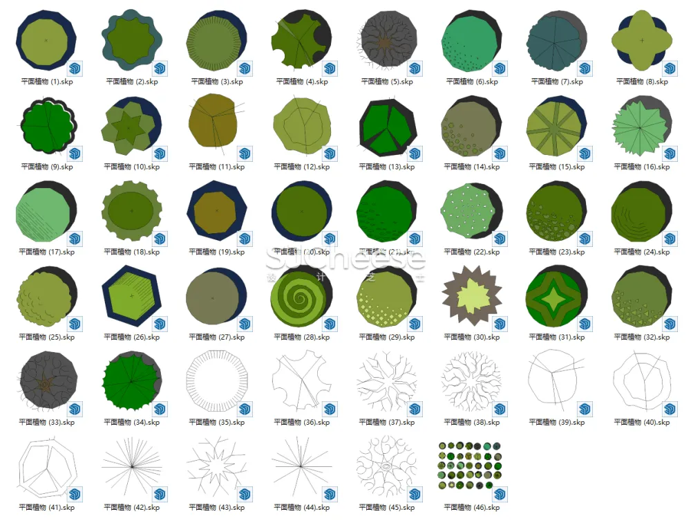 SU植物模型合集竹子藤曼棕榈乔木灌木绿植盆栽丨14类838个模型丨SKP格式丨846M