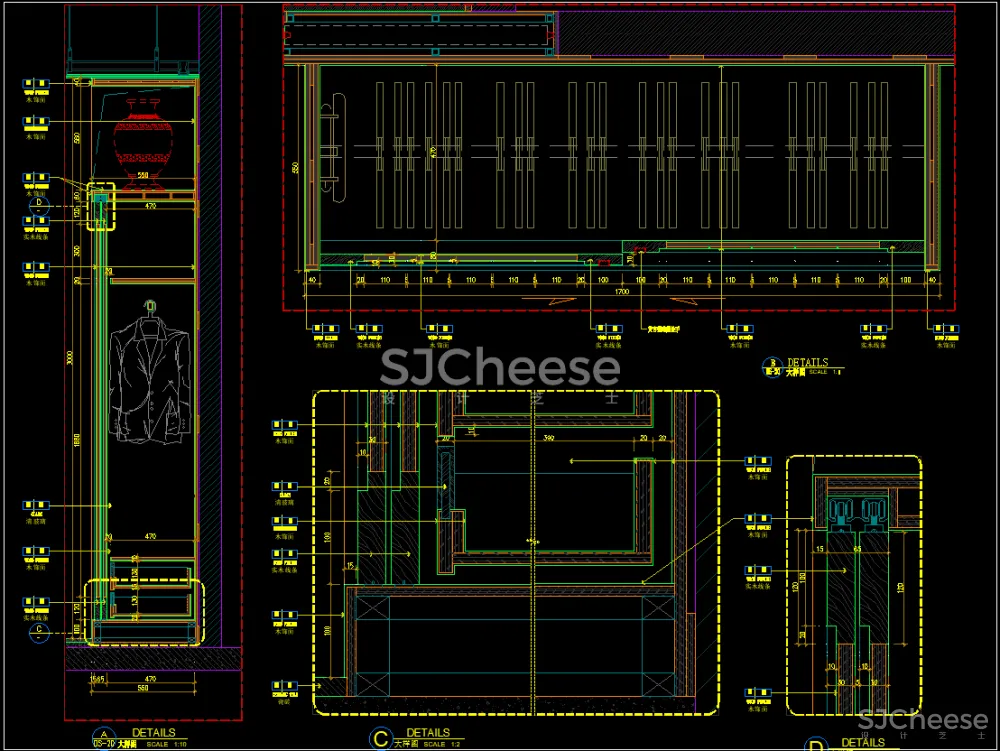 衣柜固定家具CAD节点大样剖面详图合集含被服鞋裤抱枕图块丨DWG格式丨74M