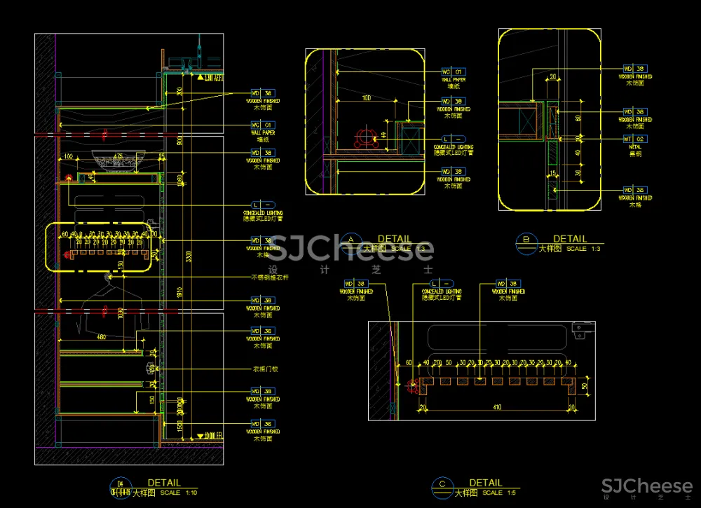 衣柜固定家具CAD节点大样剖面详图合集含被服鞋裤抱枕图块丨DWG格式丨74M