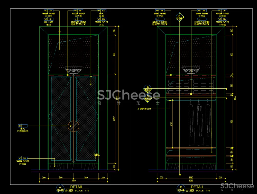 衣柜固定家具CAD节点大样剖面详图合集含被服鞋裤抱枕图块丨DWG格式丨74M