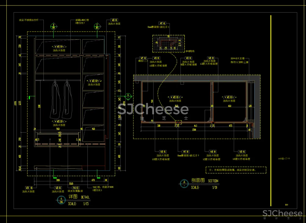 衣柜固定家具CAD节点大样剖面详图合集含被服鞋裤抱枕图块丨DWG格式丨74M