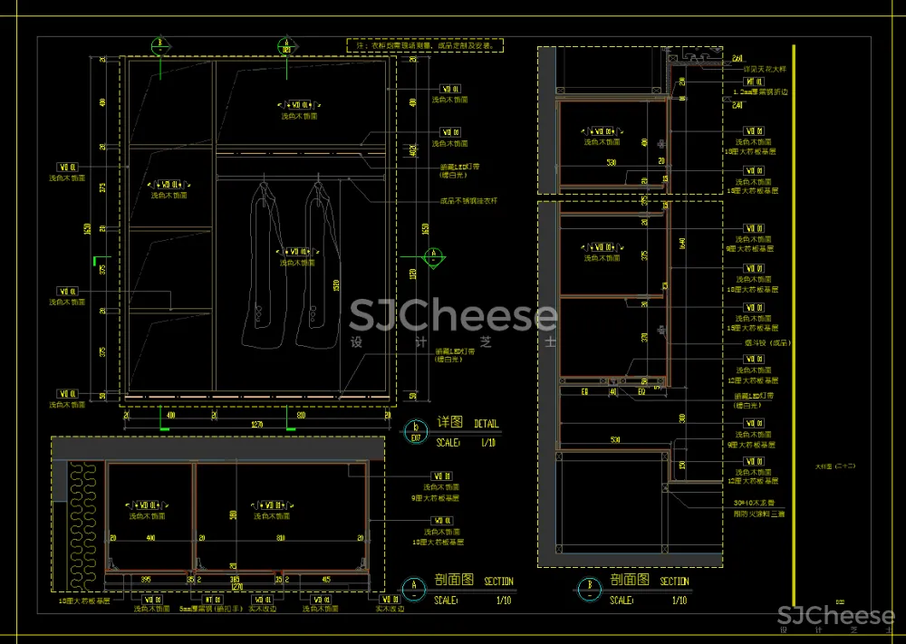 衣柜固定家具CAD节点大样剖面详图合集含被服鞋裤抱枕图块丨DWG格式丨74M
