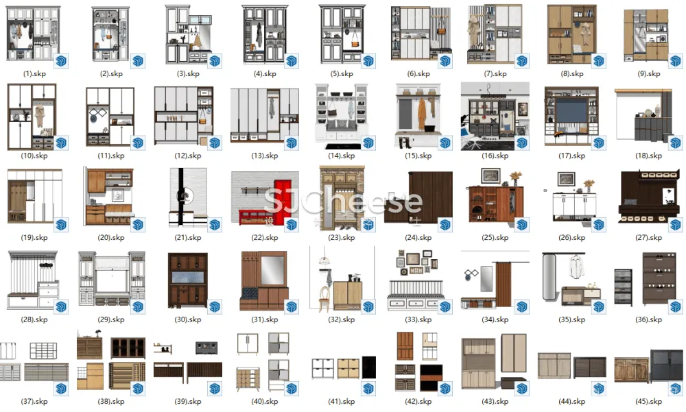 鞋柜玄关柜装饰柜SU模型合集草图大师丨SKP格式丨45个丨849M