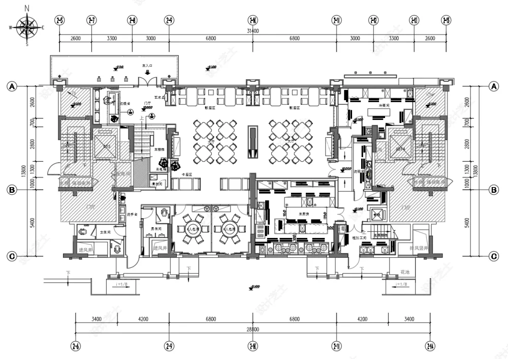 饭店餐厅CAD平面布置图合集中西餐厅港式茶餐快餐厅火锅店平面布置图布局图CAD源文件-40套